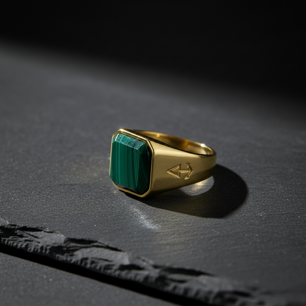 Ring HORUS MALACHIT | 925 Silber | vergoldet - ROCK & STEEL GERMANY