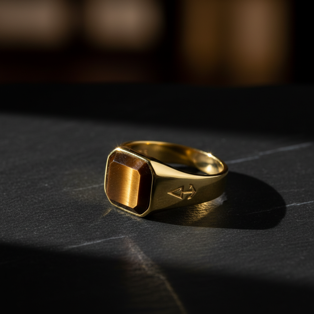 Ring HORUS TIGEREYE | 925 Silber | vergoldet - ROCK & STEEL GERMANY