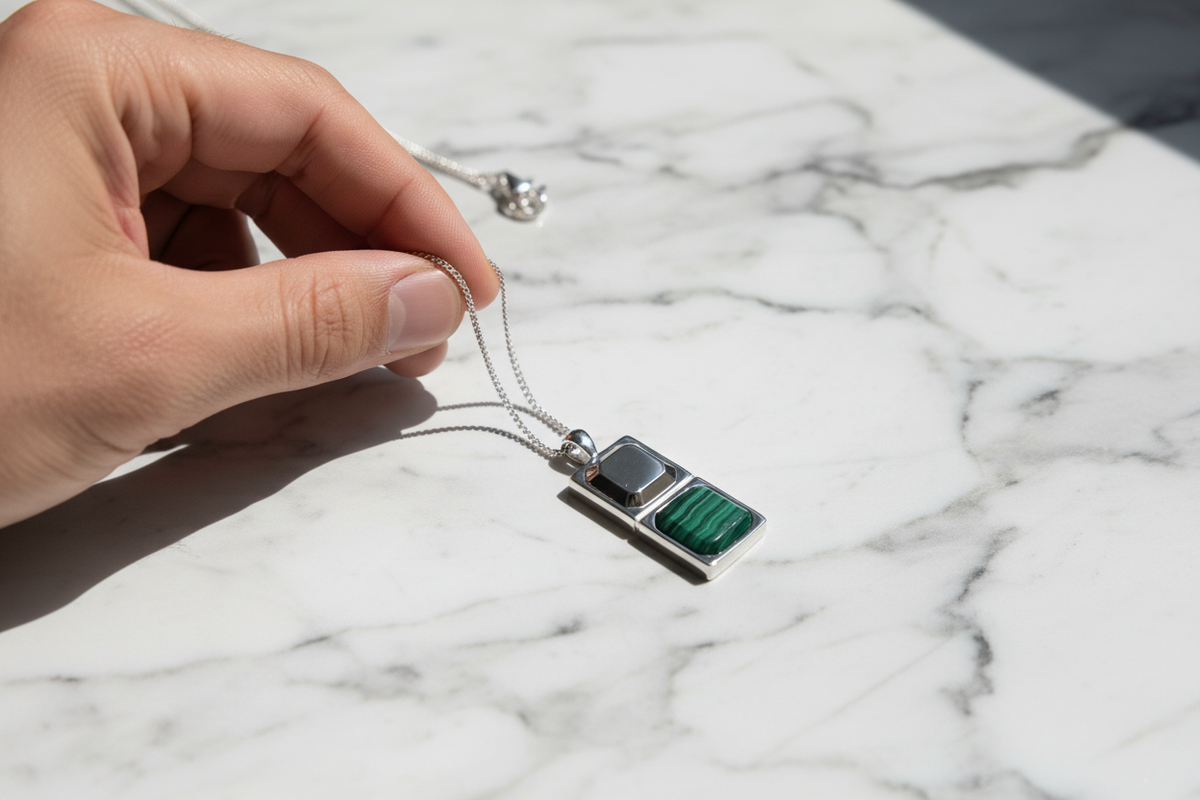 Kette HORUS MALACHIT | 925 SILBER - ROCK & STEEL GERMANY