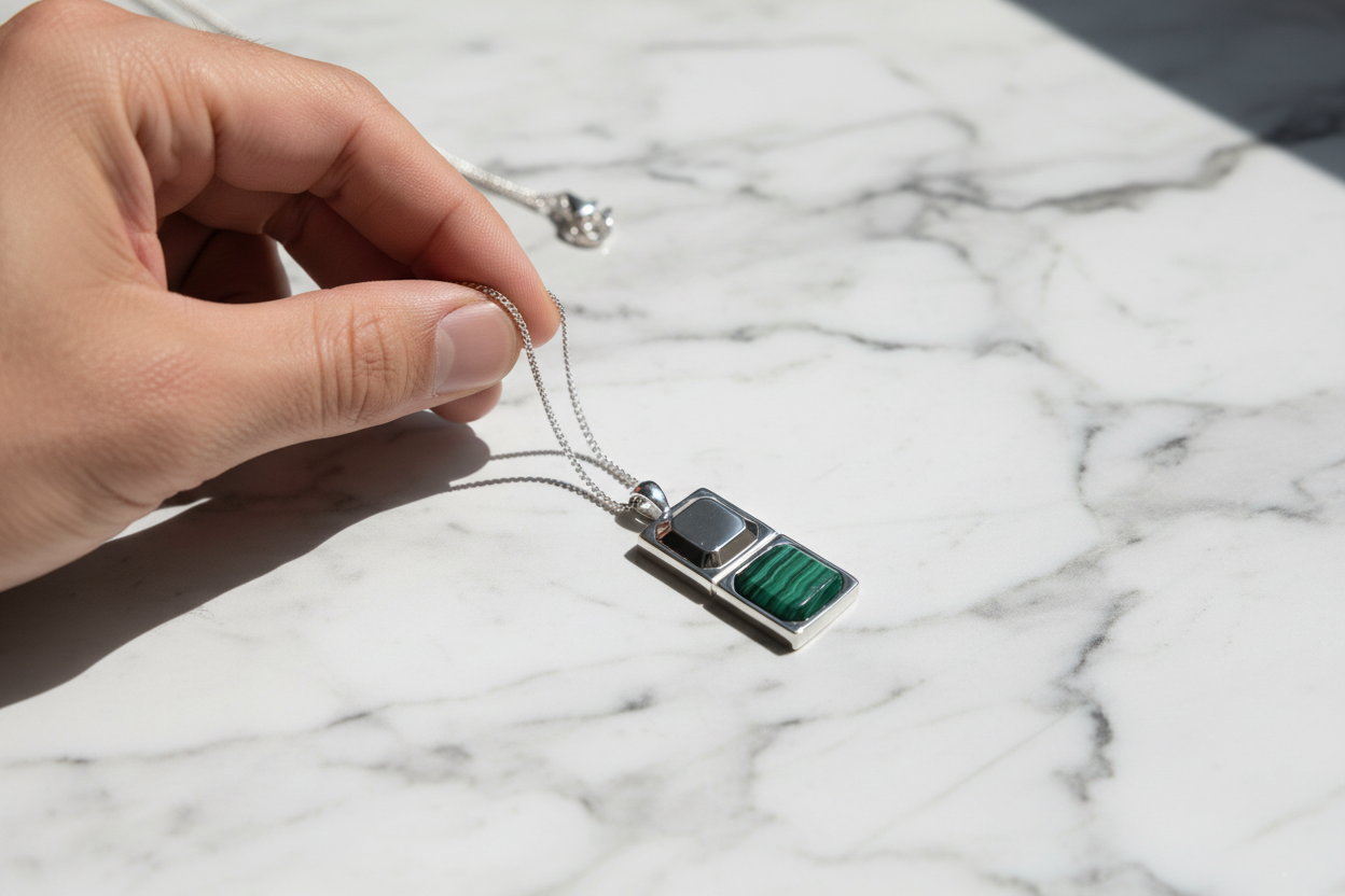 Kette HORUS MALACHIT | 925 SILBER - ROCK & STEEL GERMANY