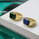 Ring NEPTUNE MALACHIT | 925 Silber | vergoldet - ROCK & STEEL GERMANY