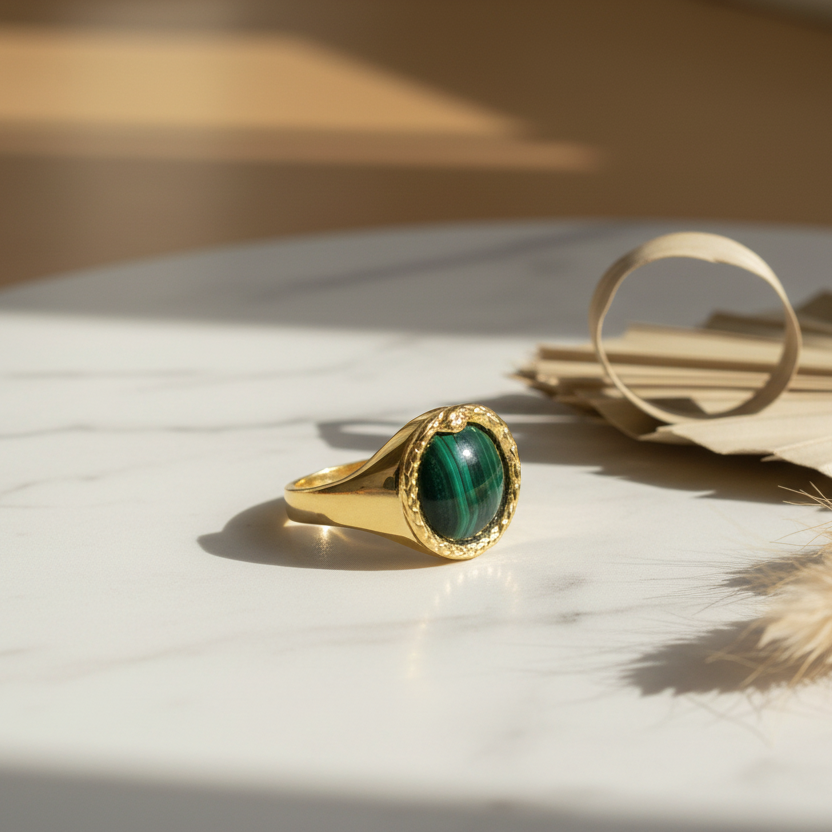 Ring ETERNITY MALACHIT | 925 Silber | vergoldet - ROCK & STEEL GERMANY