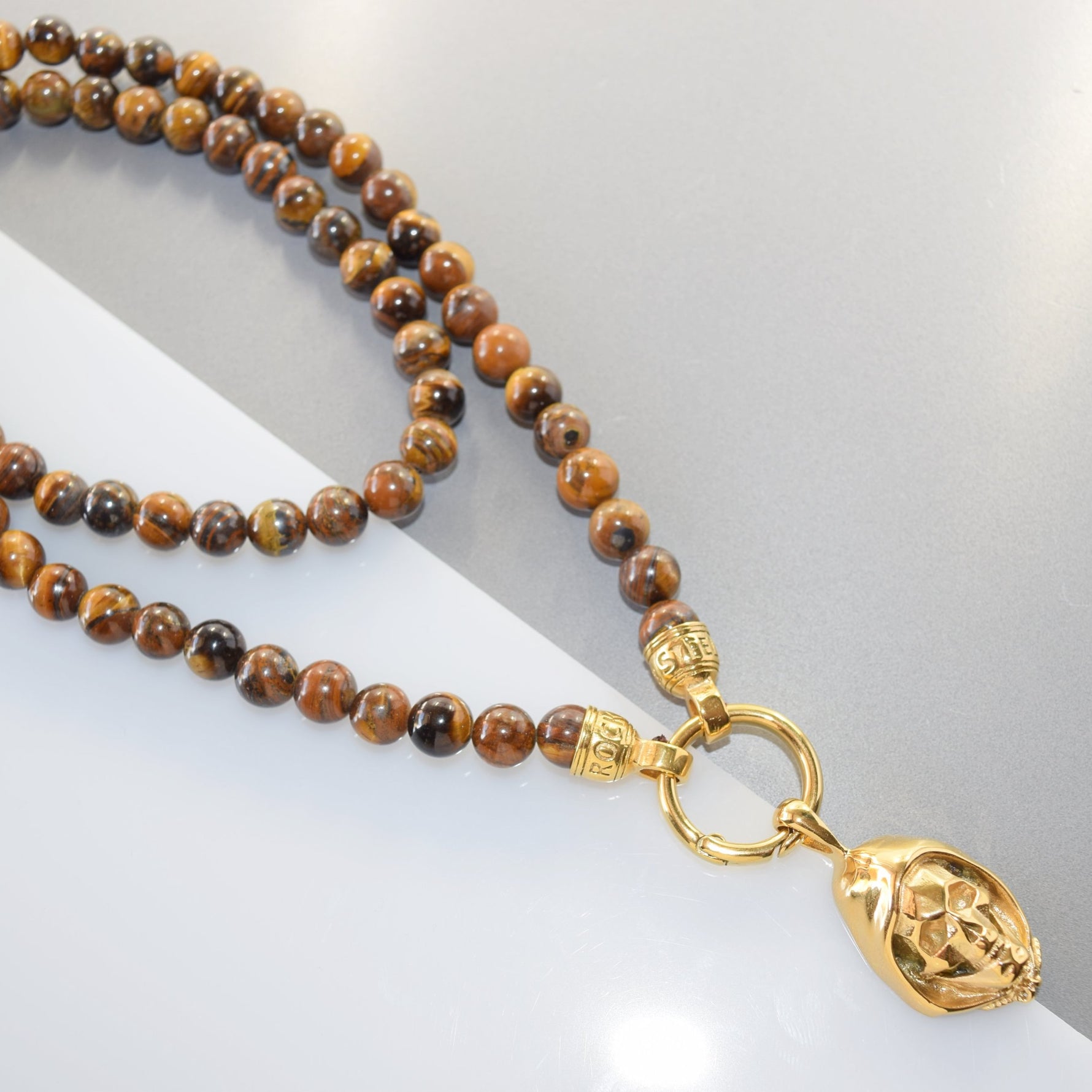 Kette TIGEREYE SKULL - Gold Halsketten - Silber Halsketten - Halsketten für Herren - ROCK & STEEL GERMANY