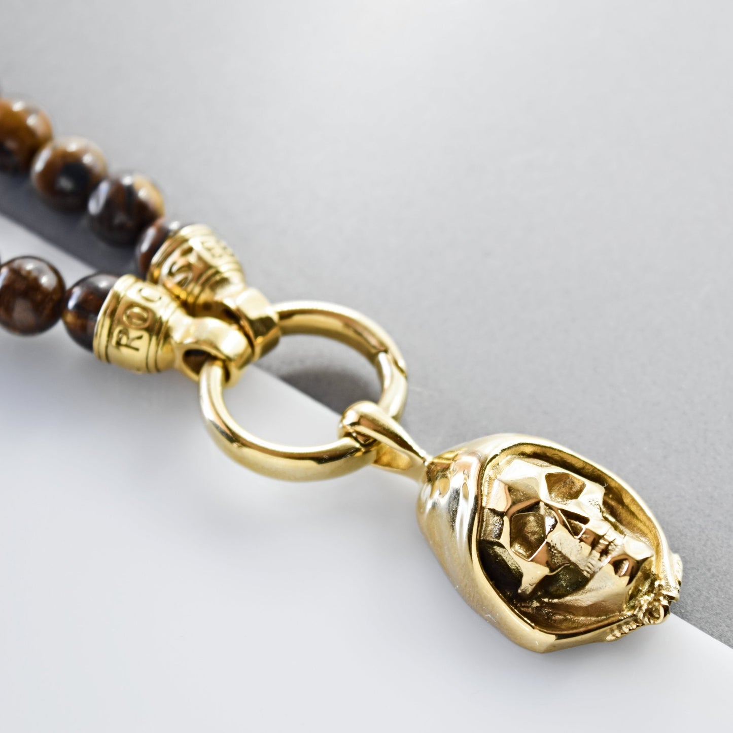Kette TIGEREYE SKULL - Gold Halsketten - Silber Halsketten - Halsketten für Herren - ROCK & STEEL GERMANY