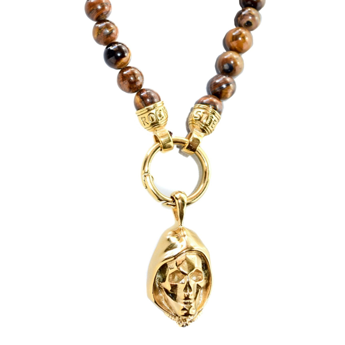 Kette TIGEREYE SKULL - Gold Halsketten - Silber Halsketten - Halsketten für Herren - ROCK & STEEL GERMANY