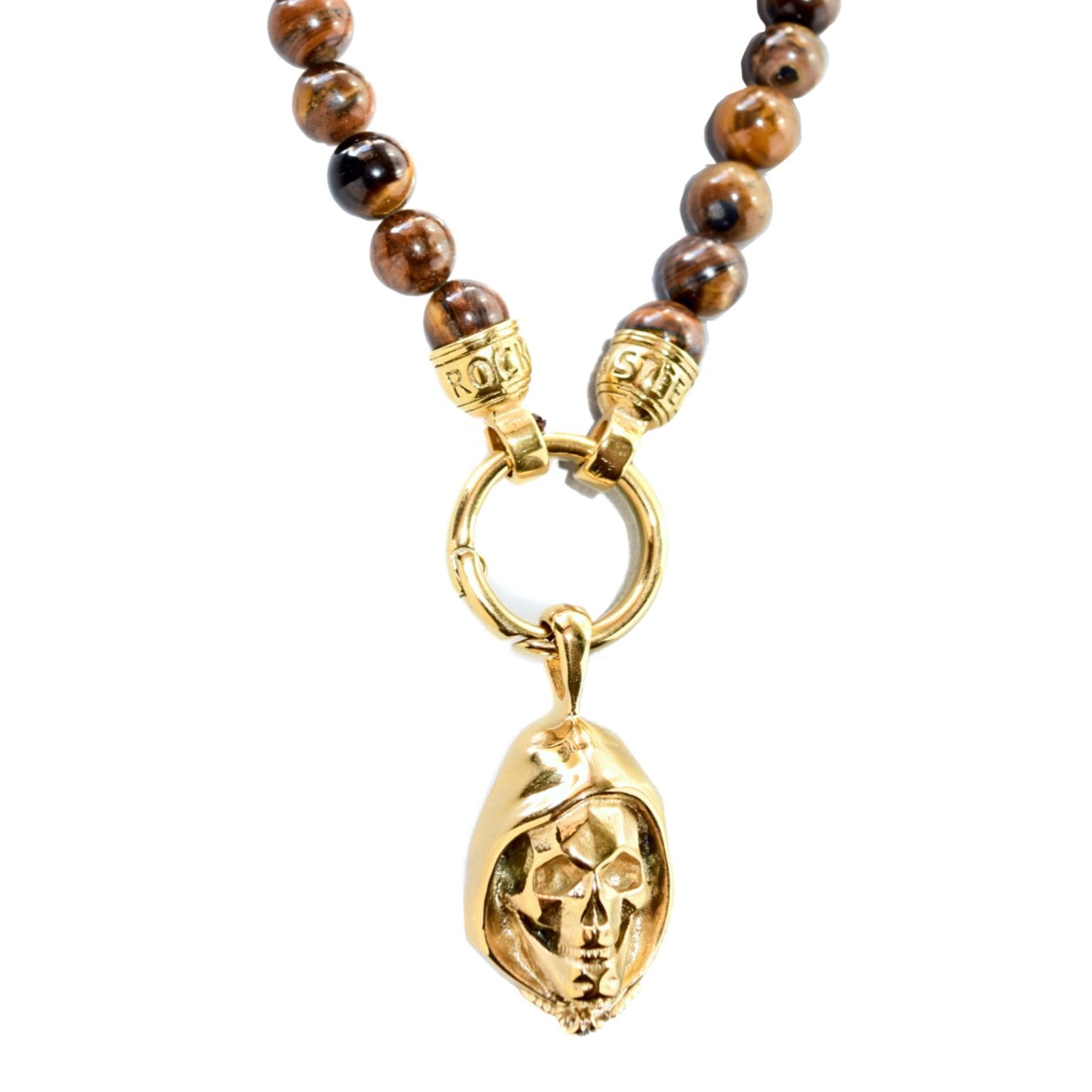 Kette TIGEREYE SKULL - Gold Halsketten - Silber Halsketten - Halsketten für Herren - ROCK & STEEL GERMANY