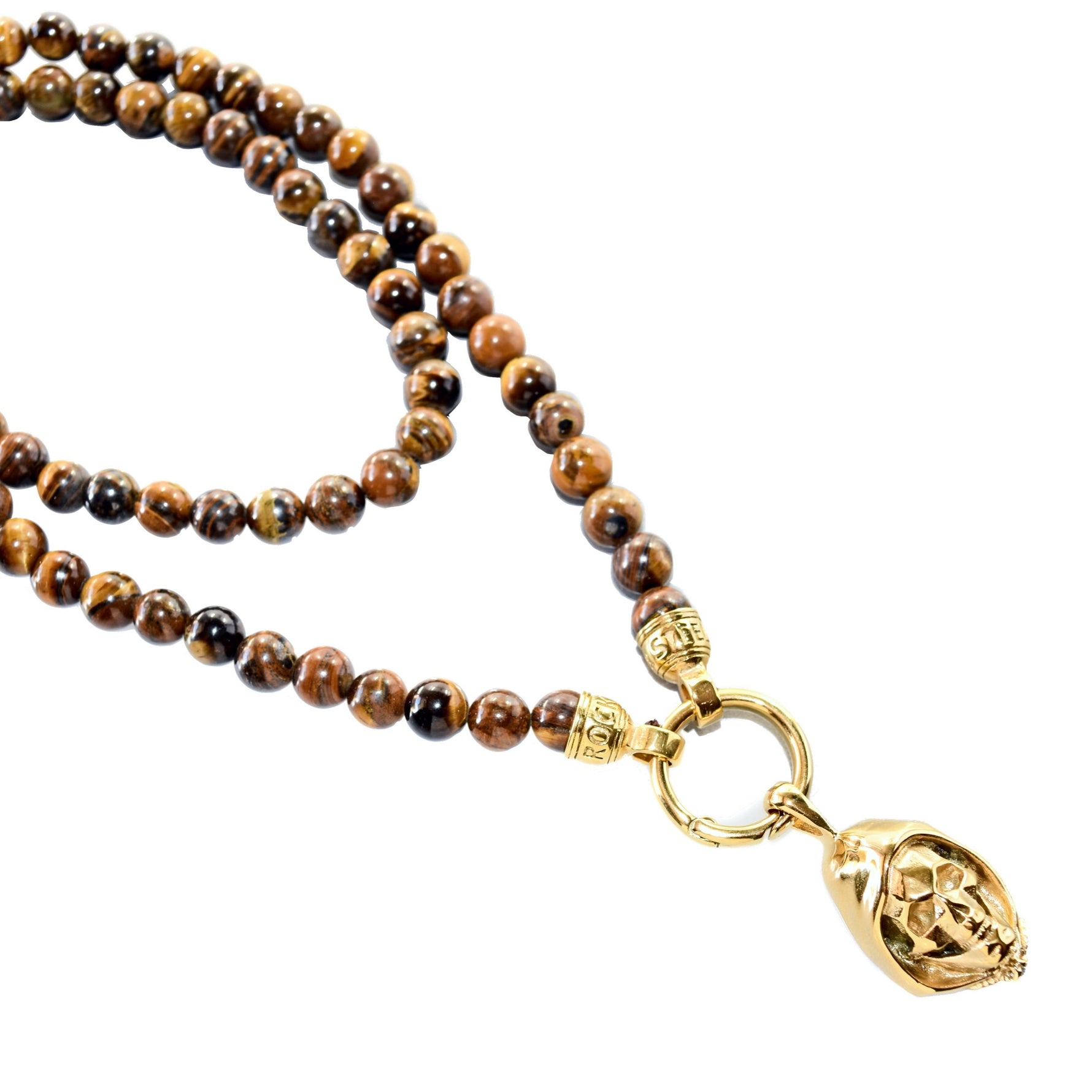 Kette TIGEREYE SKULL - Gold Halsketten - Silber Halsketten - Halsketten für Herren - ROCK & STEEL GERMANY