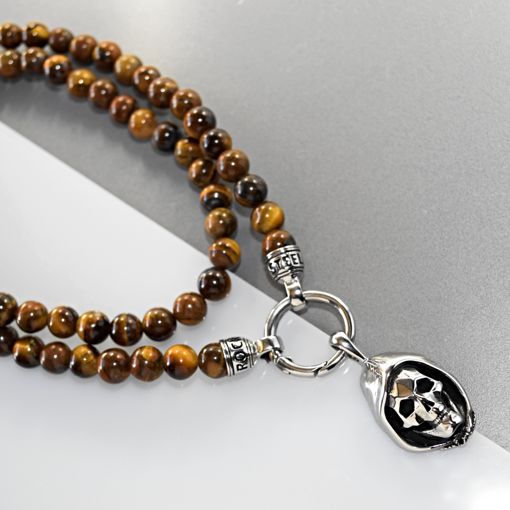 Kette TIGEREYE SKULL - Gold Halsketten - Silber Halsketten - Halsketten für Herren - ROCK & STEEL GERMANY